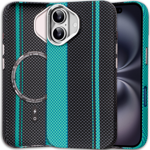 Pouzdro pro iPhone 16, Carbon Fiber MagSafe, černá / modrá