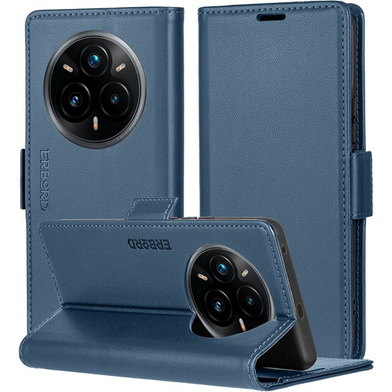 Pouzdro pro Realme 14 Pro+ 5G, ERBORD Glossy Litchi, flipová peněženka, modré