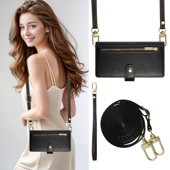 Klopové pouzdro pro Oppo Reno 13F 5G, Wallet Zipper Pocket, černé