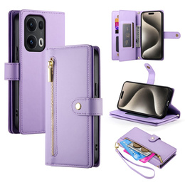 Klopové pouzdro pro Oppo Reno 13 Pro 5G, Wallet Zipper Pocket, fialové