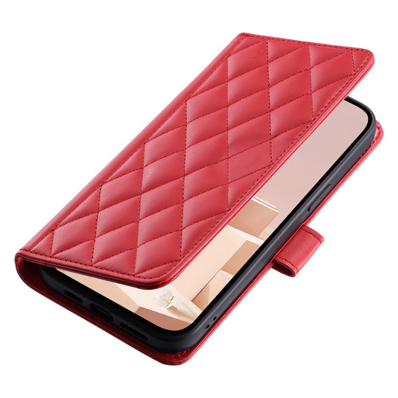 Pouzdro s klopou pro iPhone 16 Plus, Rhombus Crossbody Leather, červené