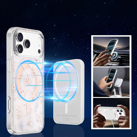 Magnetické pouzdro s květinovým laserovým vzorem pro iPhone 17 Pro Max