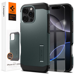 Pouzdro Spigen pro iPhone 16 Pro, Tough Armor Mag MagSafe, zelené + 9H tvrzené sklo