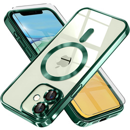 Pouzdro pro iPhone 11, Electro MagSafe, zelené + sklo na displej