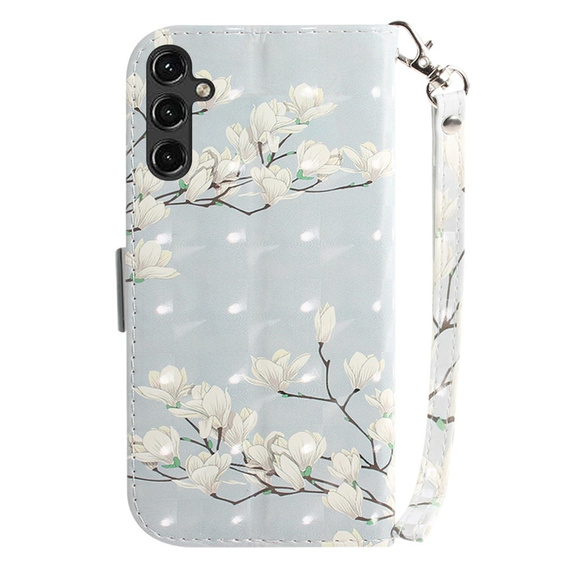 Klopové pouzdro pro Samsung Galaxy A14 4G/5G, Wallet, flowers magnolia, bílé