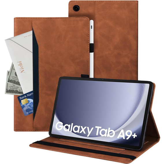 Pouzdro pro Samsung Galaxy Tab A9+, Classic, s prostorem pro stylus, hnědé