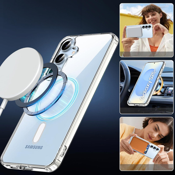 Pouzdro pro Samsung Galaxy S25+ Plus, Fusion Hybrid, pro MagSafe, průhledné + sklo na displej