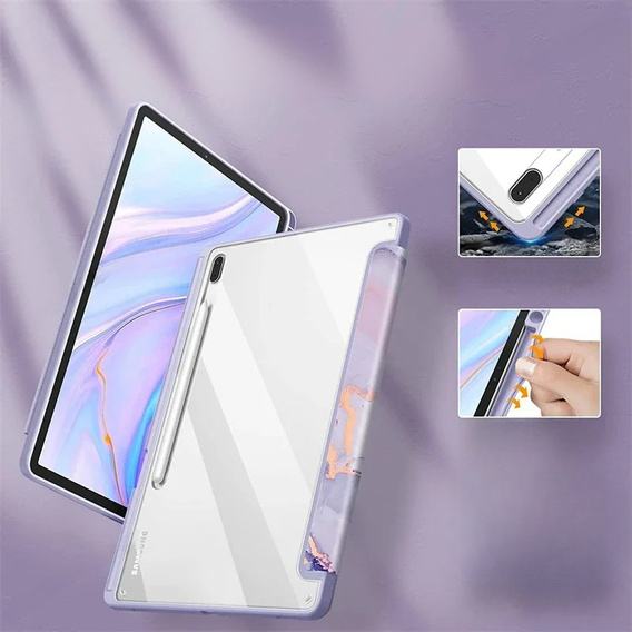 Pouzdro pro Samsung Galaxy Tab S10 FE+ Plus, Smartcase Hybrid, se slotem na stylus, Marble fialové