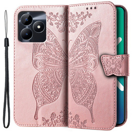 Klopové pouzdro pro Realme C51, Butterfly, růžové rose gold