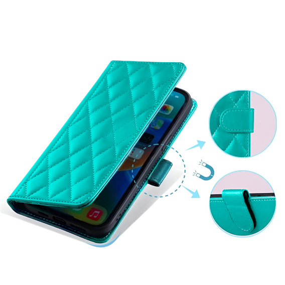 Pouzdro s klopou pro Samsung Galaxy A16, Rhombus Crossbody Leather, zelené