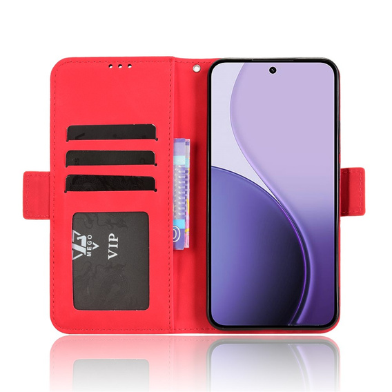 Klopové pouzdro pro Oppo Reno 14, slot na karty, peněženka, červené
