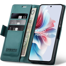 Pouzdro pro Oppo Reno 11F, ERBORD Glossy Litchi, flipová peněženka, zelené