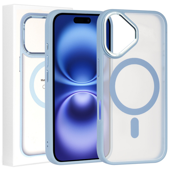 Pouzdro pro iPhone 16, pro MagSafe, ERBORD Matt Case, transparentní / modré + sklo na displej