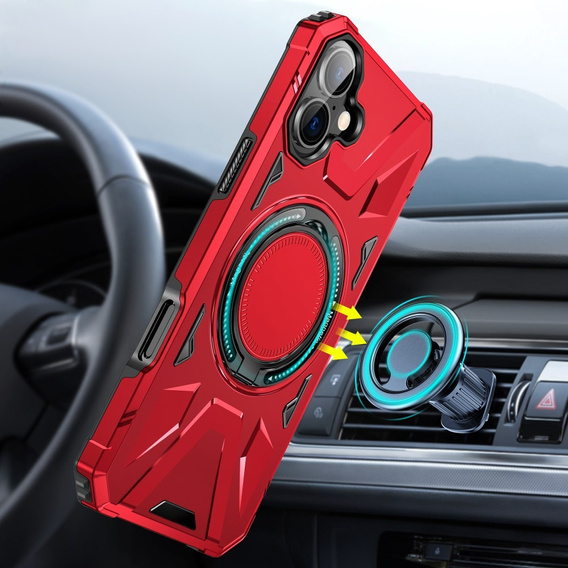 Pouzdro pro iPhone 16, pancéřované se stojánkem a deskou na rukojeť, červené