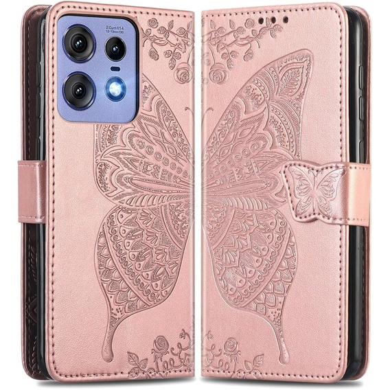 Klopové pouzdro pro Motorola Edge 50 Pro, Butterfly, růžové rose gold