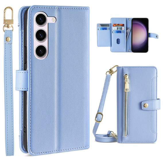 Klopové pouzdro pro Samsung Galaxy S23, Wallet Zipper Pocket, modré