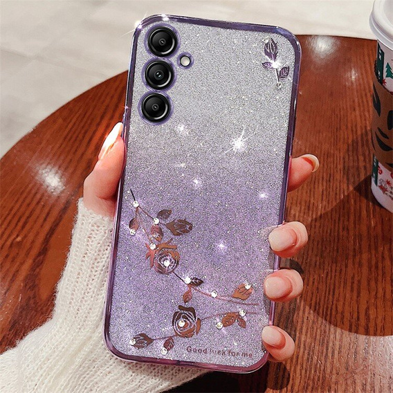 Pouzdro pro Samsung Galaxy A55 5G, Glitter Flower, růžové rose gold