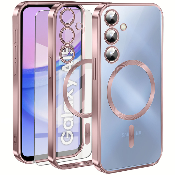 Pouzdro pro Samsung Galaxy A15 4G/5G, Electro MagSafe, růžové + sklo na displej