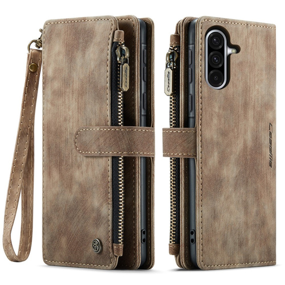 Pouzdro CASEME pro Samsung Galaxy A56 5G, Leather Wallet Cash and Card Slots, s poutkem, hnědé