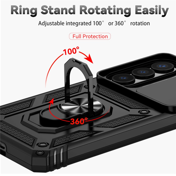 Pevné pouzdro s podstavcem a krytem objektivu pro Samsung Galaxy S26 Plus, černé