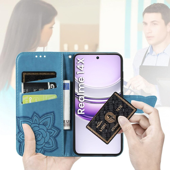 Klopové pouzdro pro Realme 14X / Realme C75, Butterfly, modré