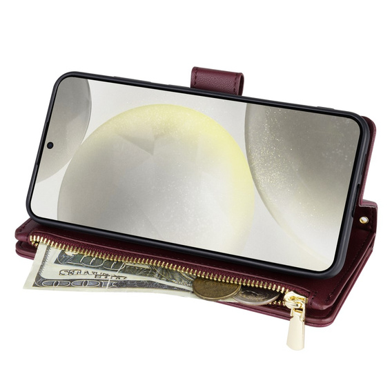 Pouzdro s klopou pro Samsung Galaxy S25 Edge, Rhombus Crossbody Leather, kaštanové