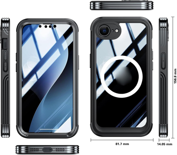Pouzdro pro iPhone 16E, Shockproof, se sklem, pro MagSafe, černé