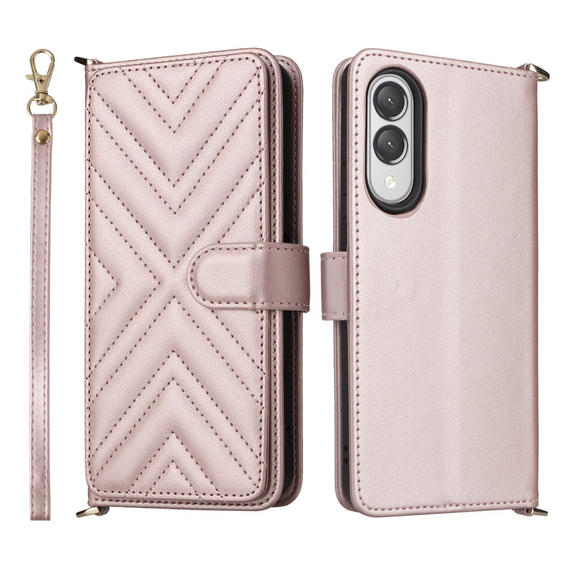 Flipové pouzdro pro Samsung Galaxy S25 Edge, Crossbody Leather Wallet, růžové