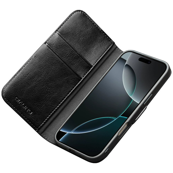 QIALINO Flipové pouzdro z pravé hovězí kůže pro iPhone 17 Pro Max, černé