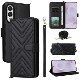 Flipové pouzdro pro Samsung Galaxy S25 Edge, Crossbody Leather Wallet, černé