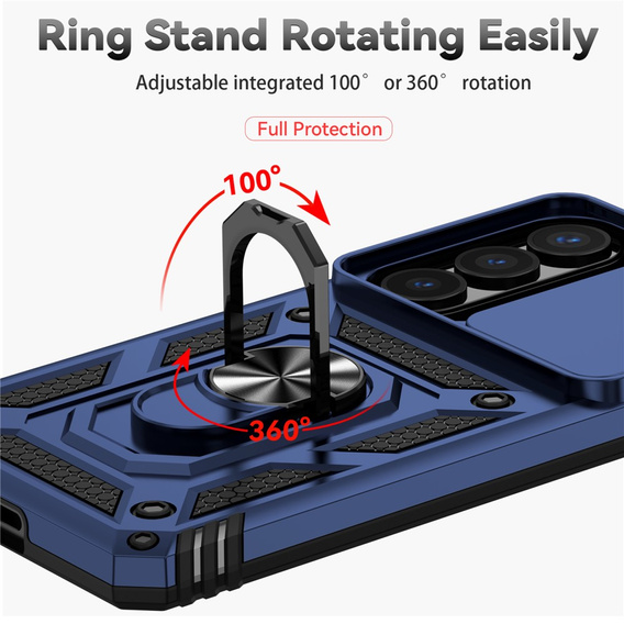 Pevné pouzdro s podstavcem a krytem objektivu pro Samsung Galaxy S26, modré