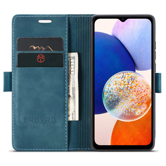Pouzdro pro Samsung Galaxy A14 4G/5G, ERBORD Vintage peněženka s klopou, modré