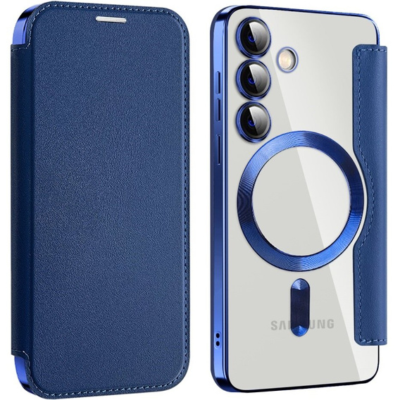 Klopové pouzdro pro Samsung Galaxy S24, RFID Wallet MagSafe CamShield, námořnicky modré