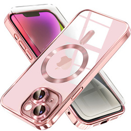 Pouzdro pro iPhone 14, Electro MagSafe, růžové + sklo na displej