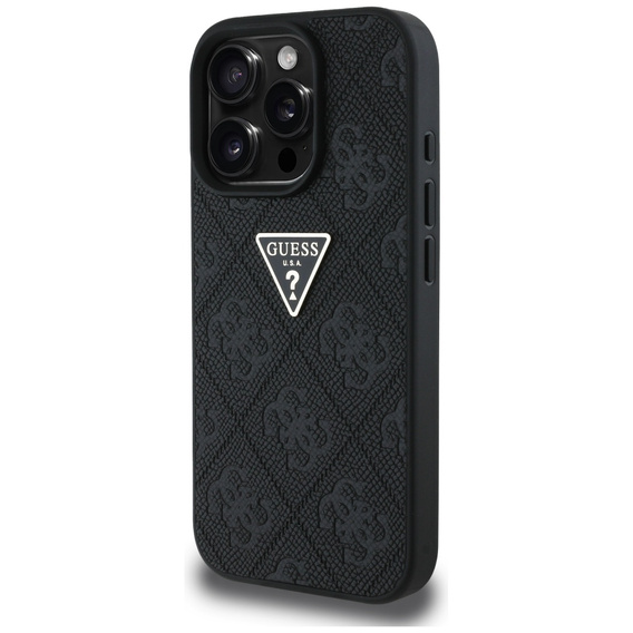 Pouzdro Guess Grained Hot Stamp 4G Triangle Metal pro iPhone 16 Pro Max