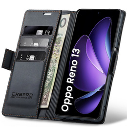 Pouzdro pro Oppo Reno 13, ERBORD Glossy Litchi, flipová peněženka, černé