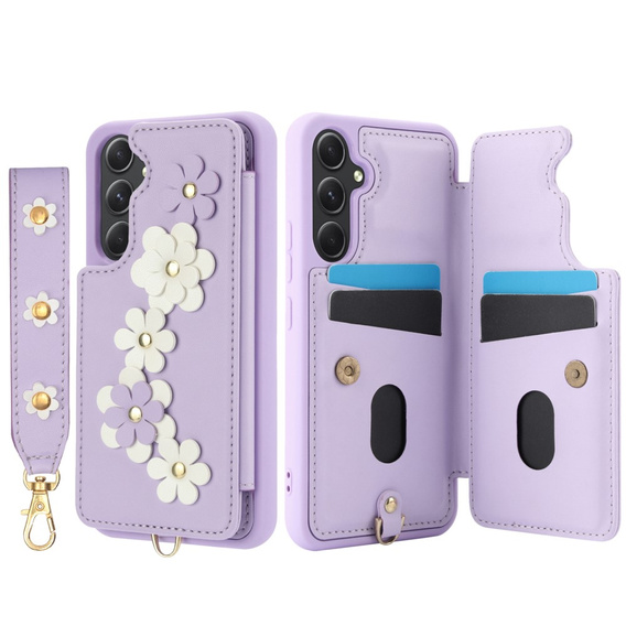 Pouzdro pro Samsung Galaxy A55 5G, Leather Flower Card Slot, fialové