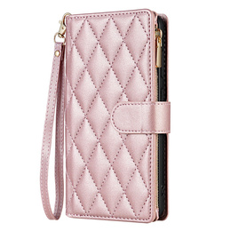 Pouzdro s klopou pro Samsung Galaxy A56 5G, Rhombus Crossbody Leather, růžové rose gold