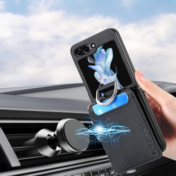 Pouzdro pro Samsung Galaxy Z Flip7 FE / Z Flip6, Card Slot Ring Case, černé