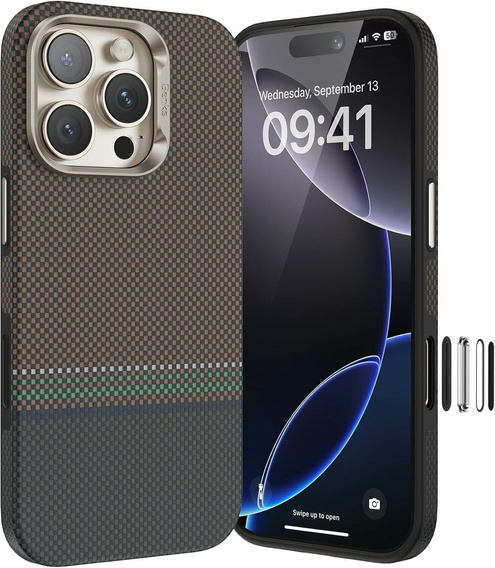 Pouzdro BENKS Kevlar Magnetic Armor Pro Prestige 600D Y066 pro MagSafe s aktivním tlačítkem pro iPhone 16 Pro Max