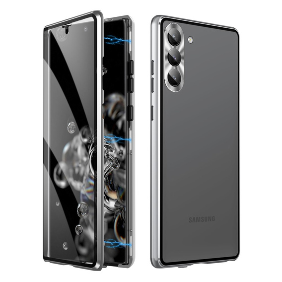 Pouzdro pro Samsung Galaxy S23, Magnetic Dual Glass, stříbrné