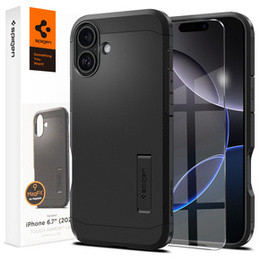 Pouzdro Spigen pro iPhone 16 Plus, Tough Armor Mag MagSafe, černé + 9H tvrzené sklo