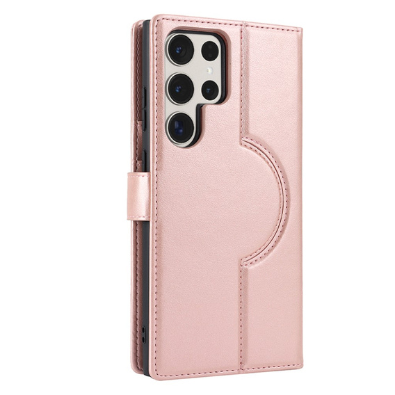 Klopové pouzdro pro Samsung Galaxy S23 Ultra, peněženka, pro MagSafe, růžové rose gold
