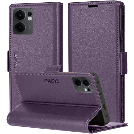 Pouzdro pro Oppo Reno 13F / Oppo Reno 13FS, ERBORD Glossy Litchi, flipová peněženka, fialové