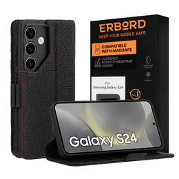Kožené pouzdro pro Samsung Galaxy S24, ERBORD LeatherWallet, černé