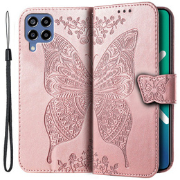 Klopové pouzdro pro Samsung Galaxy M33, Butterfly, růžové rose gold