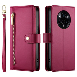 Klopové pouzdro pro Realme 14 Pro 5G, Wallet Zipper Pocket, červené