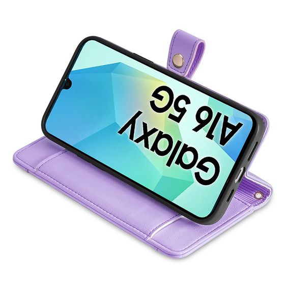 Klopové pouzdro pro Samsung Galaxy A16, Wallet Zipper Pocket, fialové