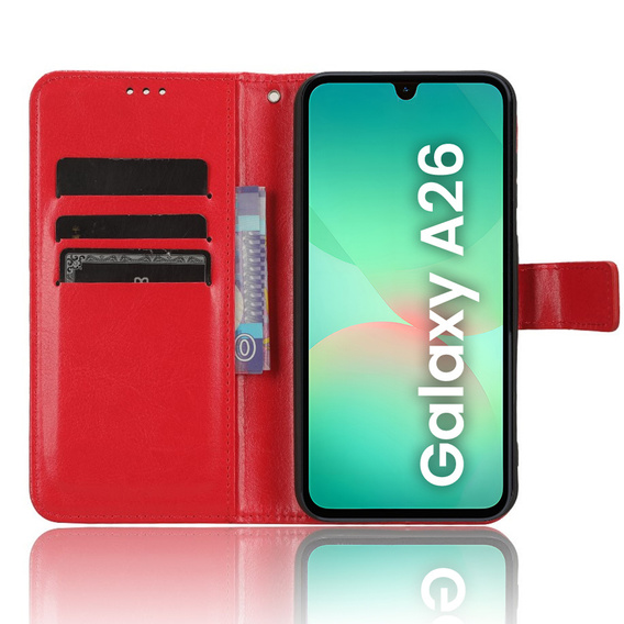 Klopové pouzdro pro Samsung Galaxy A26, Crazy Horse Wallet, červené