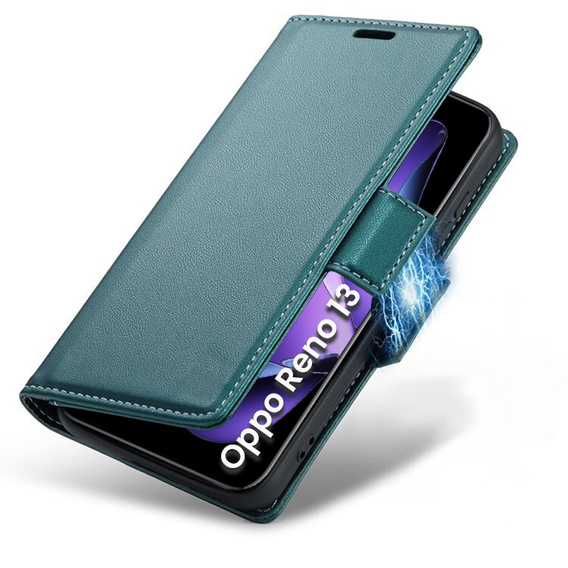 Pouzdro pro Oppo Reno 13, ERBORD Glossy Litchi, flipová peněženka, zelené